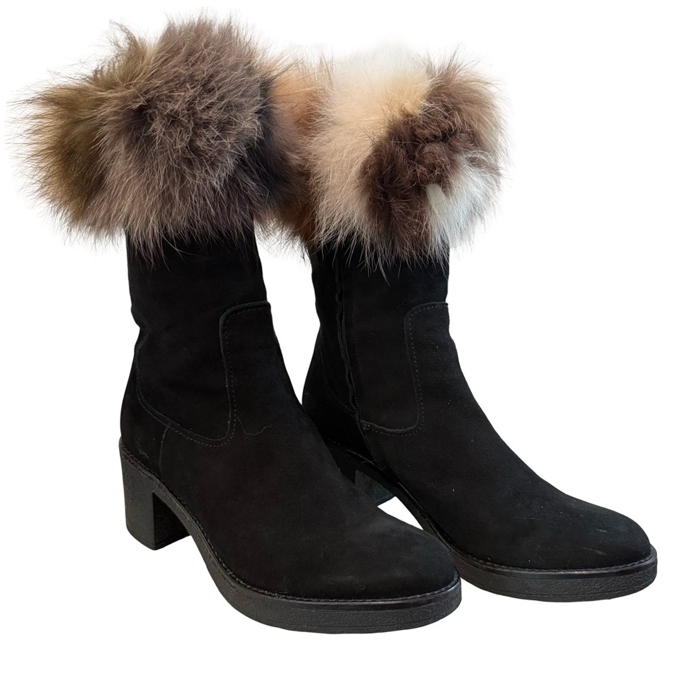 Alberto Zago Suede Heeled Fur-Trimmed Ankle Boots